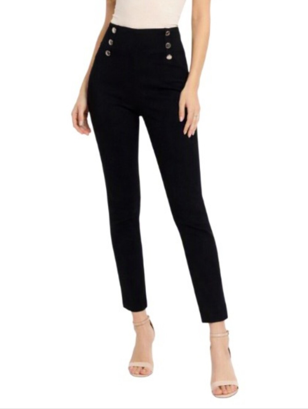"Contenta" Jrs (M) Sexy Black Stretch Pull On Pants with Front Buttons